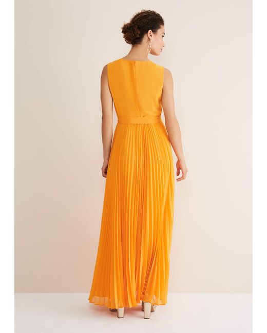 Phase Eight Orange Mollie Pleat Maxi Dress