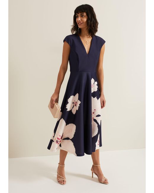 Phase Eight Blue Rakhi Scuba Fit And Flare Midi Dress