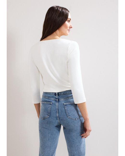 Phase Eight White Sutton Drape Rib Top