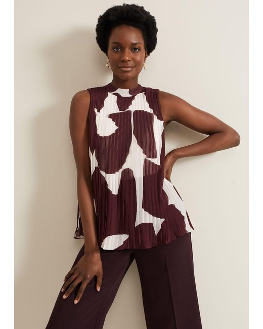 Phase Eight Natural Nina Abstract Pleat Top