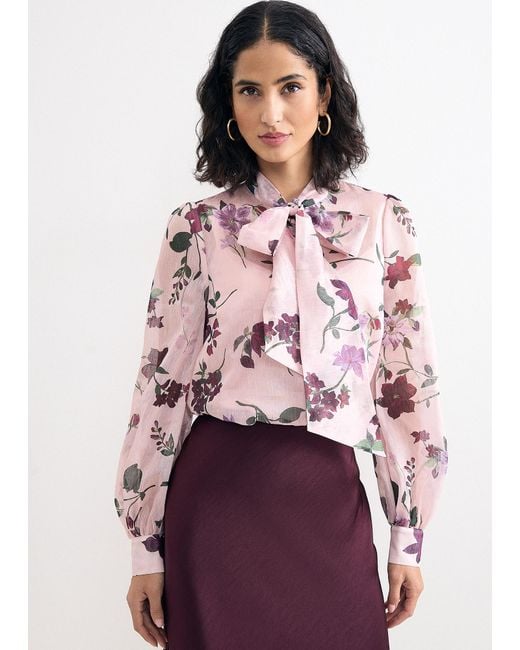 Phase Eight Red Estelle Floral Pussybow Blouse