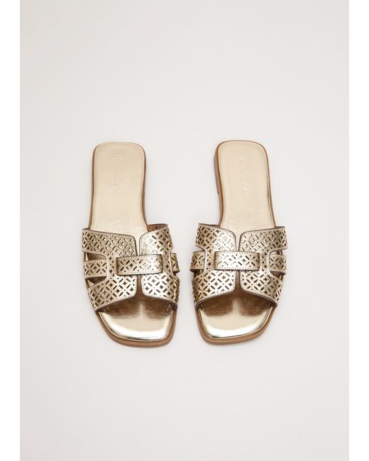 Phase Eight White Leather Cut Out Flat Sandals