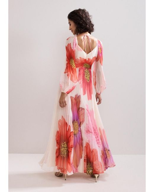 Phase Eight Red Reanna Pleated Floral Maxi Dress