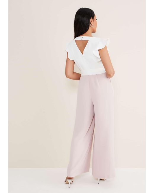 Phase Eight Pink Petite Kallie V Neck Frill Jumpsuit