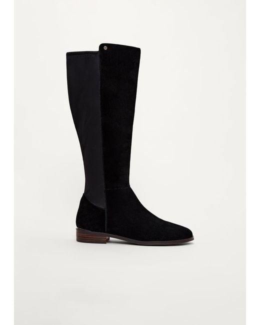 Phase Eight Black Leather Flat Knee High Boots