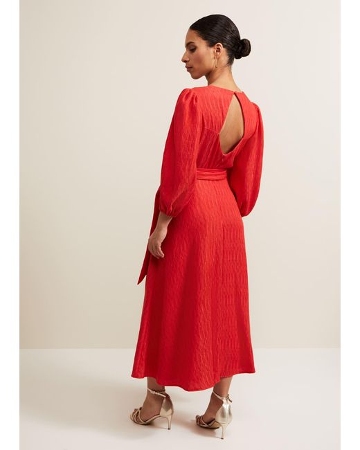Phase Eight Red 's Petite Marilyn Puff Sleeve Midi Dress