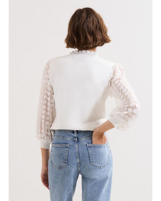Phase Eight White Shelly Woven Sleeve Detail Jumper