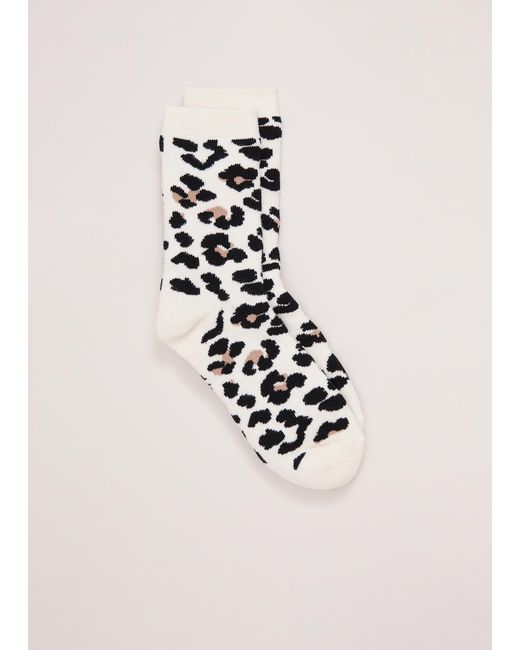 Phase Eight White Leopard Print Knitted Socks