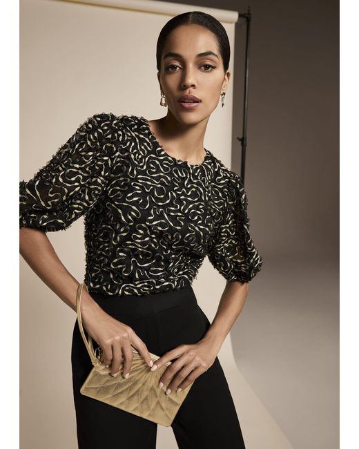 Phase Eight Black Ariella Textured Blouson Sleeve Top