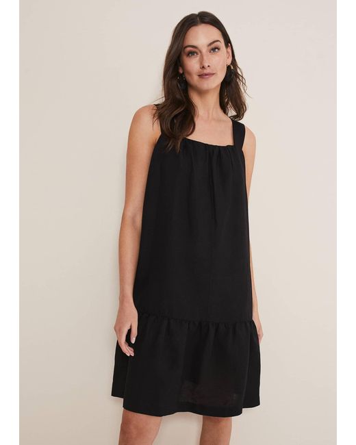 Phase Eight Black 's Mandy Strappy Linen Bow Back Swing Dress