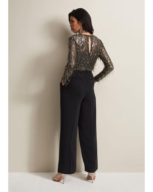 Phase Eight Black Mariah Sequin Fringe Wide Leg Jumpsuit