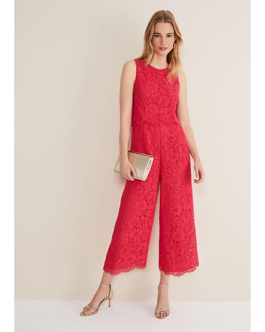 Phase Eight Red Dora Lace Jumpsuit