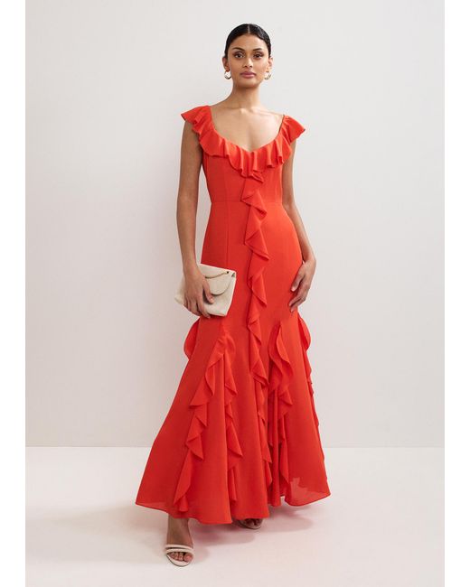 Phase Eight Red Lianah Ruffle Maxi