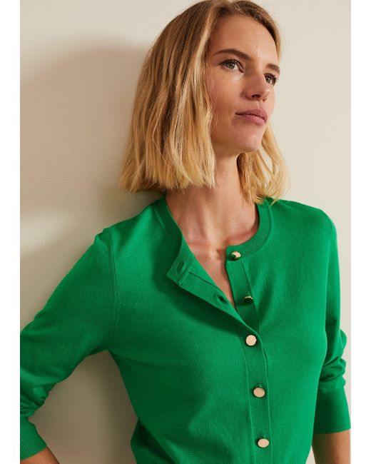 Phase Eight Green Robin Button Through Cardigan