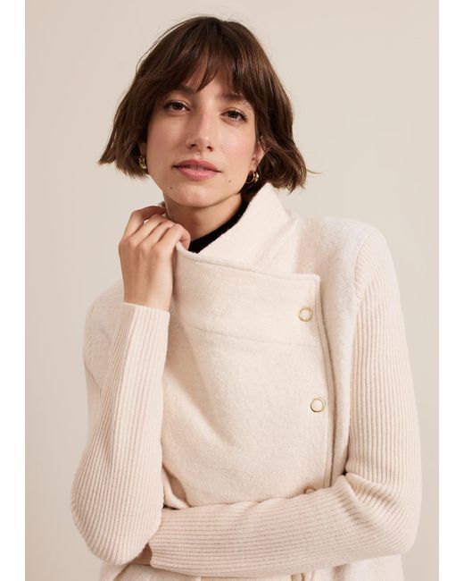 Phase Eight Natural 's Lea Popper Knit Coat