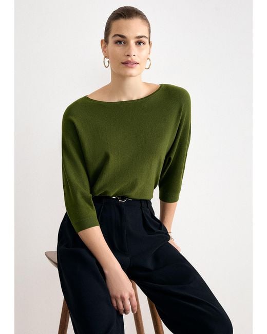 Phase Eight Green Cristine Fine Knit Batwing Jumper
