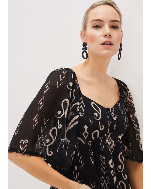 Phase Eight Black Malaya Ikat Print Blouse