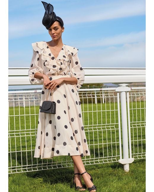 Phase Eight Natural Jaqlyn Spot Ruffle Belted Midi Dress
