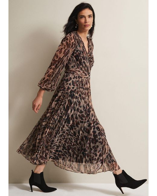 Phase Eight Natural 's Jovie Leopard Print Plisse Maxi Dress
