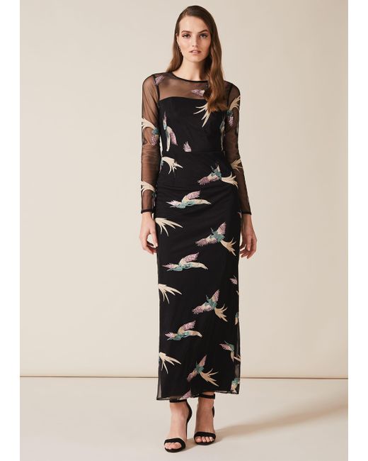 Phase Eight Black Astrid Embroidered Bird Dress
