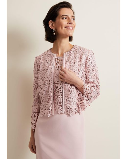 Phase Eight Pink Daisy Lace Jacket