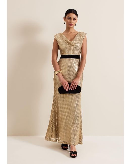 Phase Eight Natural Jamae Sequin Maxi Dress