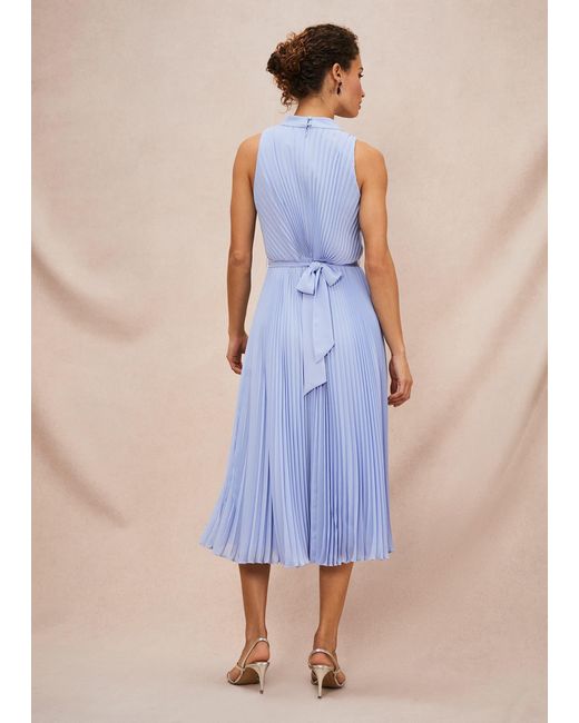 Phase Eight Blue Simara Pleated Midi Dress
