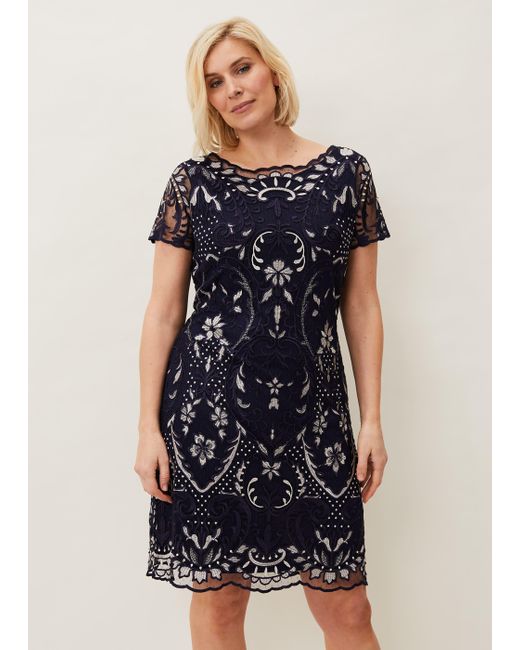 Phase Eight Blue Lizzy Embroidered Dress