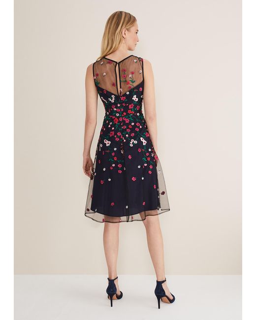 Phase Eight Blue Sloane Mesh Ditsy Floral Dress