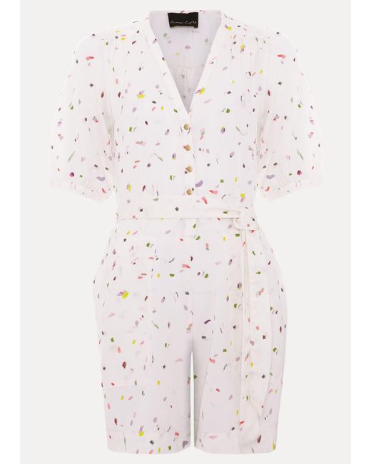 Phase Eight White Ellys Linen Confetti Playsuit