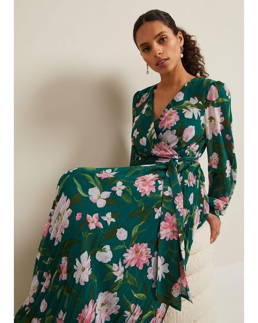 Phase Eight Green 's Petite Rosa Floral Pleat Maxi Dress