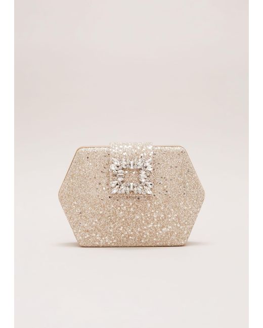 Phase Eight Natural Glitter Embellished Hexagon Bag