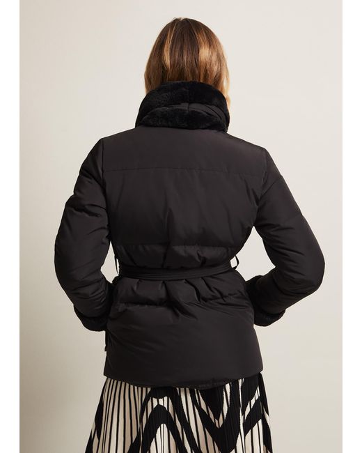 Phase Eight Black Nelle Faux Fur Short Puffer Coat
