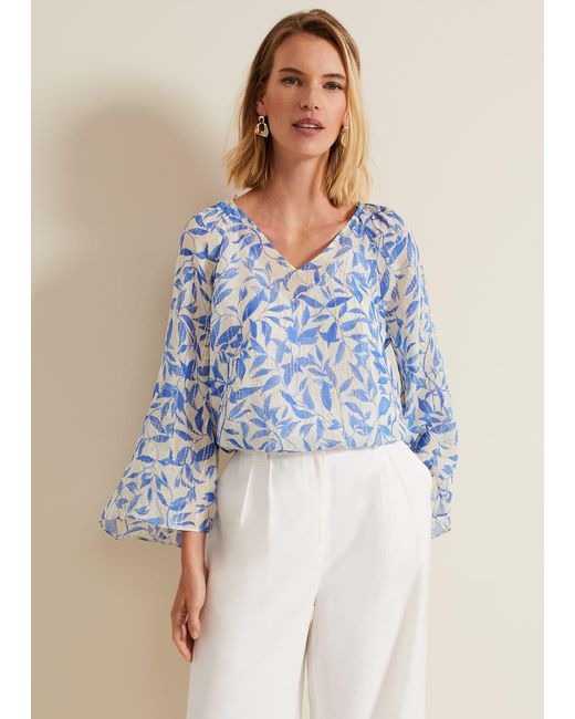 Phase Eight Blue Simi Leaf Print Filcoupe Blouse