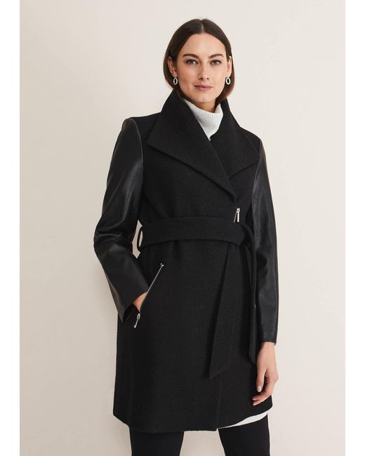 Phase Eight Black Tori Wool Contrast Sleeve Coat