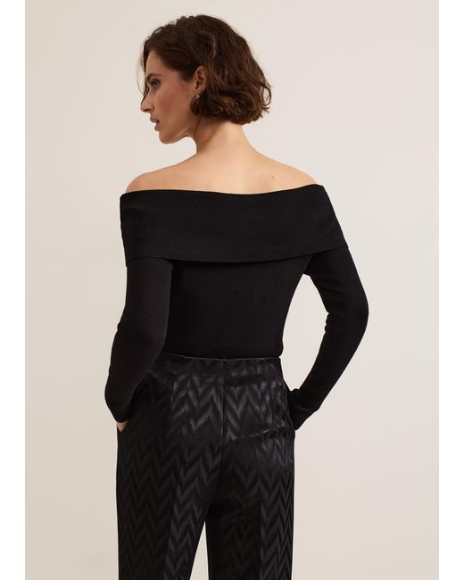 Phase Eight Black Nya Fine Knit Bardot Top