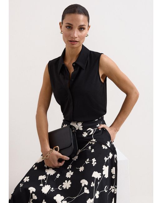 Phase Eight Black Helena Detail Collared Top