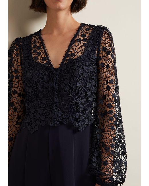 Phase Eight Blue 's Mariposa Navy Lace Jumpsuit
