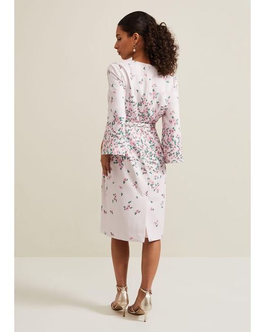 Phase Eight Natural Petite Giovanna Floral Belted Dress