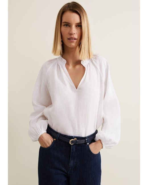 Phase Eight White Nova Linen Blouse