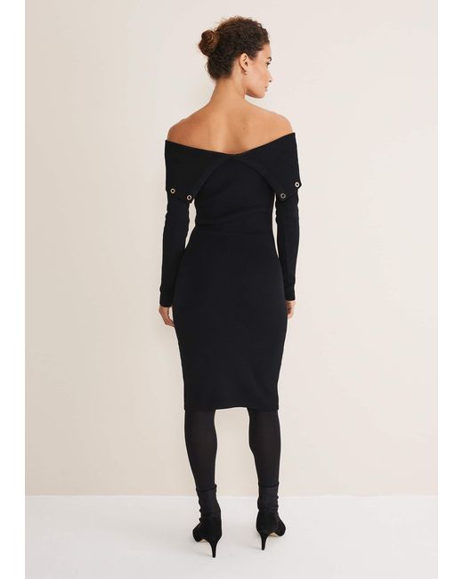 Phase Eight Black Mirelle Bodycon Bardot Midi Dress