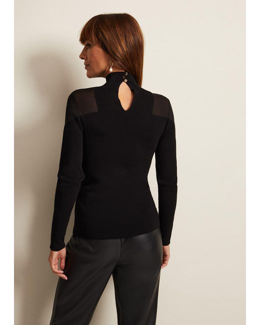 Phase Eight Black Amiee Sheer Cold Shoulder Knit Panel Top