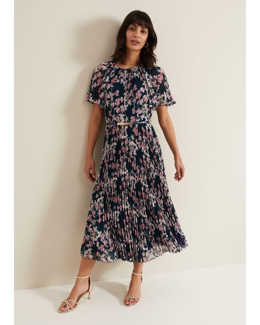 Phase Eight Multicolor Kathleen Floral Pleated Midi Dress