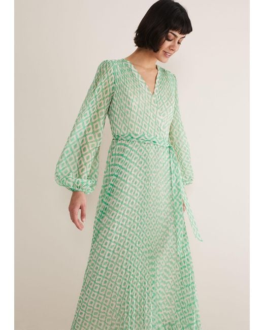 Phase Eight Green 's Roxanna Pleated Diamond Maxi Dress