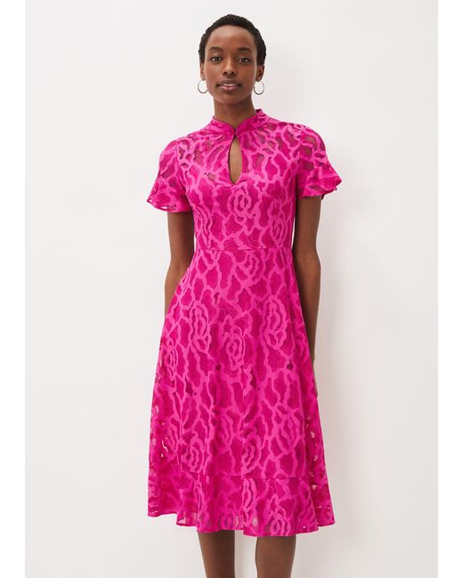 Phase Eight Pink Lulu Lace Midi Dress
