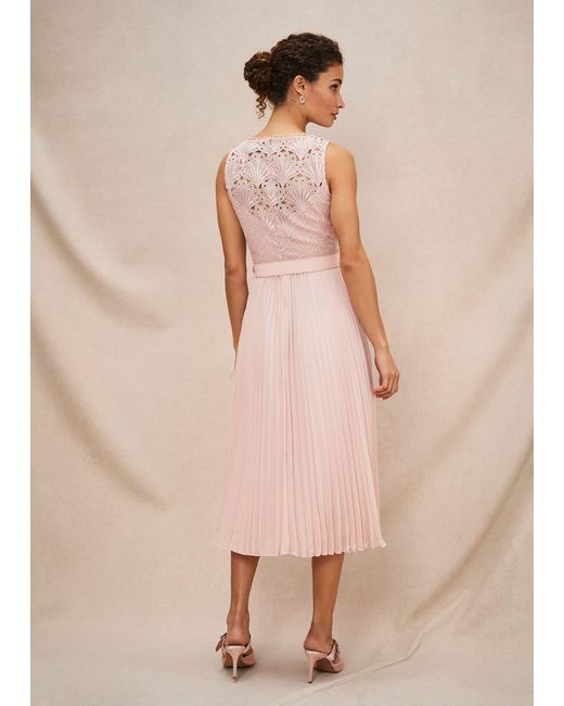 Phase Eight Natural Kassidy Lace Bodice Pleat Dress