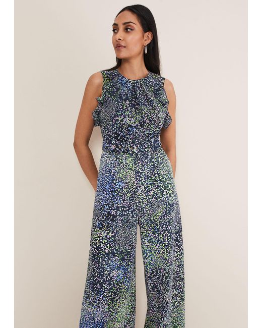 Phase Eight Blue 's Petite Maggie Ruffle Printed Jumpsuit