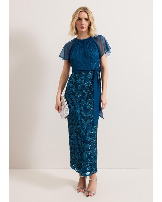 Phase Eight Blue Talia Sequin Overlay Maxi Dress
