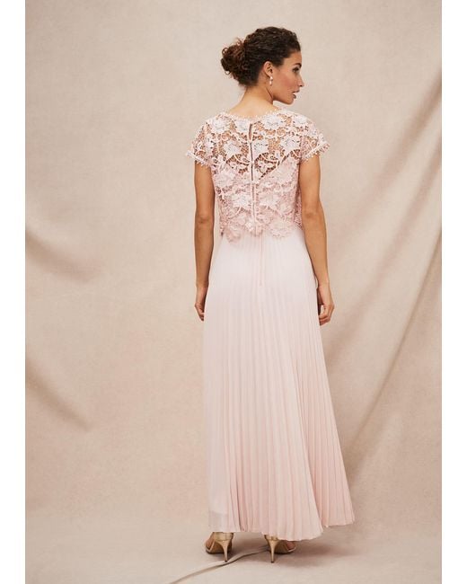 Phase Eight Natural Petite Michelle Lace Pleated Maxi Dress