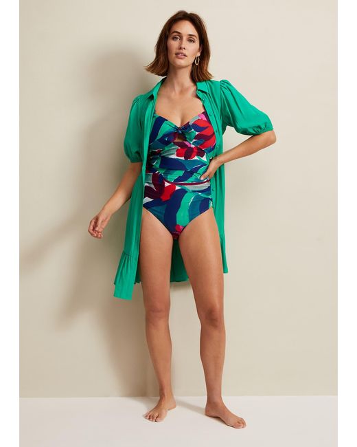 Phase Eight Blue 's Jungle Palm Print Knot Tie Swimsuit